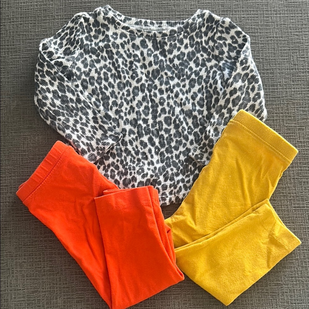 Old Navy Leopard Print Long Sleeve Top with Orange and Yellow Leggings